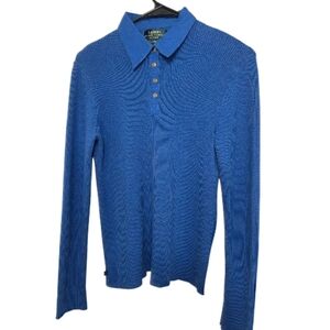 Lauren Ralph Lauren Ribbed Long Sleeves Polo Knit Blue Women's Sweater Size PM